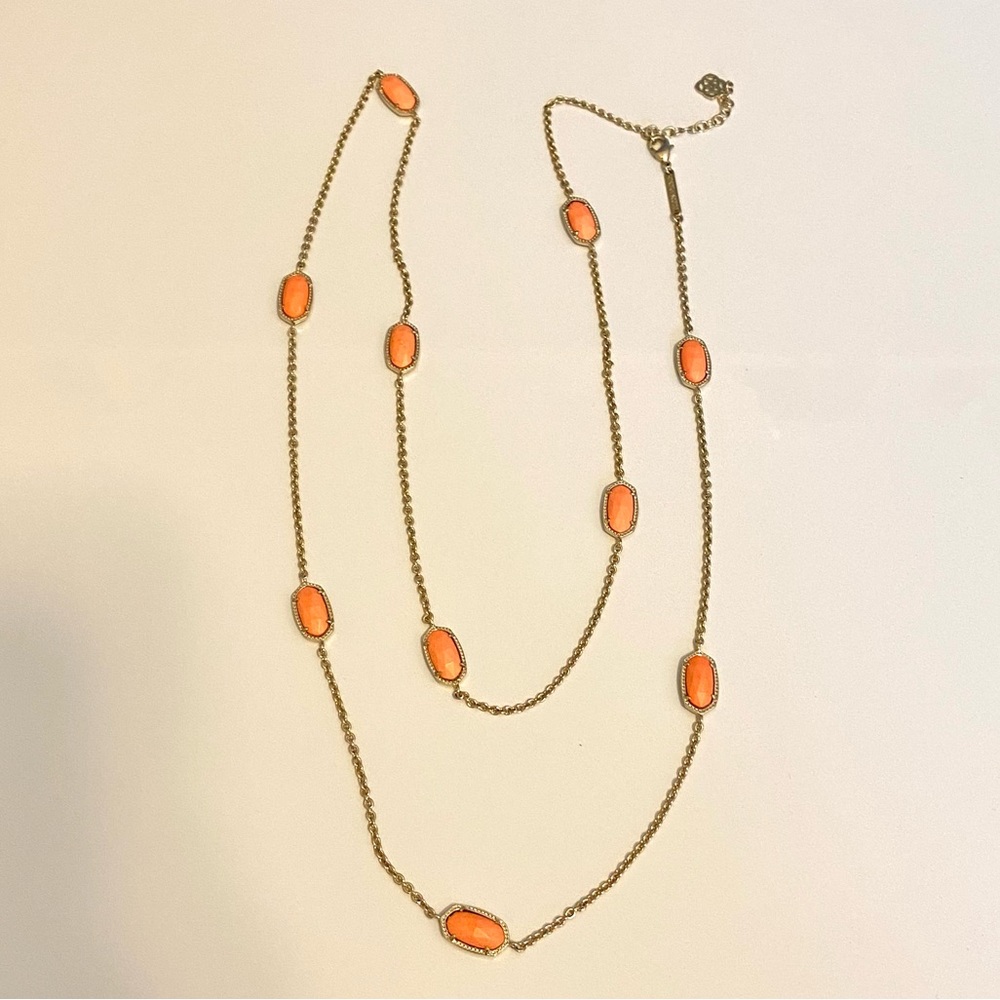 Kendra Scott Kellie Long Oval Station Necklace Gold Coral
